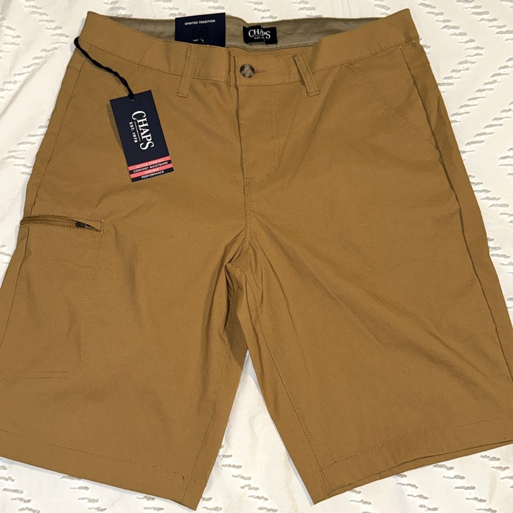 NWT Chaps Mens Regular Fit Trail Short Burlwood 10" Inseam Nylon Spandex 32 & 40